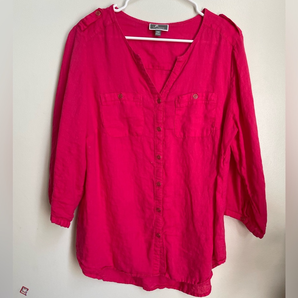 Hot Pink 100% line Button Down Shirt